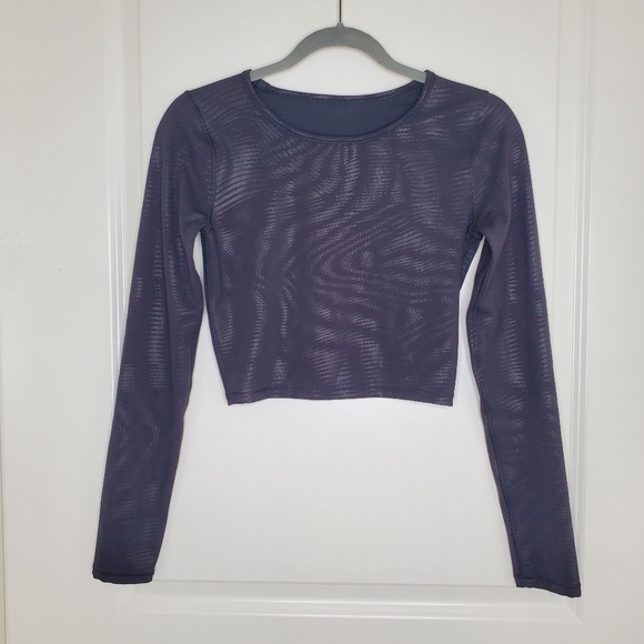 Lululemon Wunder Train Black Foil Cropped Long Sleeve Top - Picture 4 of 7